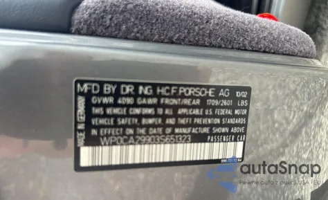 2003 Porsche 911 Carrera 2 z USA, uszkodzony, nr VIN WP0CA29903S651323